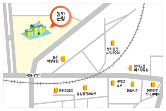봉화로 영주, 군청 방면 좌회전 784m 봉화로 봉화공설운동장, 봉화군청방면으로 우회전 164m 우회전 53m 좌회전 90m 우회전 84m 봉화군청
