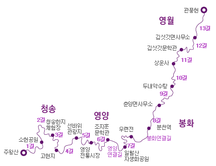 외씨버선길 코스 지도